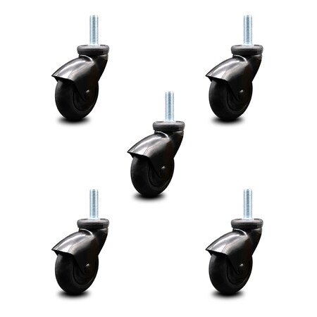 Service Caster 3 Inch Black Hooded Neoprene Rubber 3/8 Inch Threaded Stem Casters SCC, 5PK SCC-TS03S310-NPRB-BK-381615-5